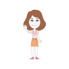 corporate girl says hi to everyone character illustration is isolated on white background. 