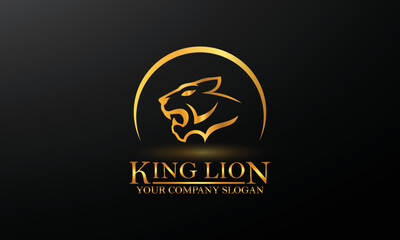 Lion King Logo. Luxury Lion Logotype. Easy To Change Size, Colour, Gold Lion Logo - Vector Illustration, Emblem Design On Black Background.