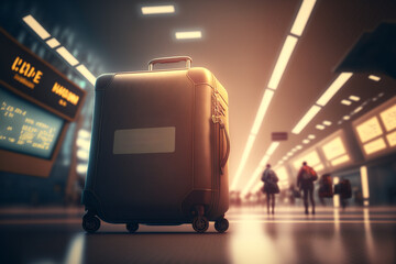 Travel luggage. suitcase left in airport. Generative AI