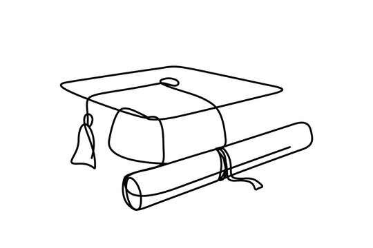 One line drawing of graduation cap