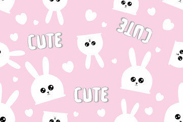 Cute bunny with text inscription seamless background repeating pattern, wallpaper background, cute seamless pattern background