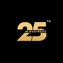 25 years in business or number 25 vector isolated on black background. Simple vector design of number 25 or 25 years in business. For needs related to experience design in business.