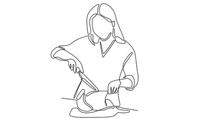 continuous one line of woman enjoy making foods. Woman cooking food