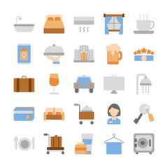 Hotel icons set. Tourism and travel icon collection. Holiday, vacation, tour. Vector flat style.