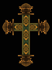 christ cross design with classic style engraving ornament for elements, editable color