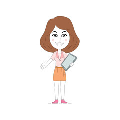Corporate Girl character holding the tab. character illustration isolated on white background. 