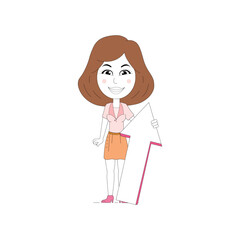 Corporate Girl holding up, Dawn and side arrow illustration isolated on white background.