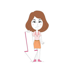 Corporate Girl holding up, Dawn and side arrow illustration isolated on white background.