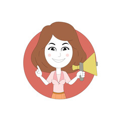 Corporate girl holding megaphone hand-drawn cartoon character illustration