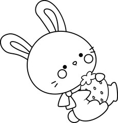 a vector of bunny and strawberry in black and white coloring