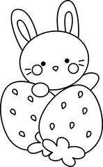 a vector of bunny and strawberry in black and white coloring