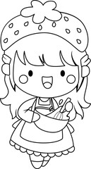 a vector of a girl with strawberry in black and white coloring