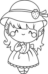 a vector of a girl with strawberry in black and white coloring
