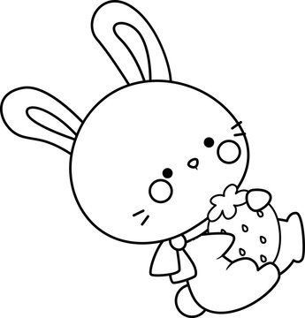 a vector of bunny and strawberry in black and white coloring
