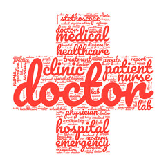 Medical Healthcare word cloud vector illustration - for Doctors, Hospitals and medical practitioners  
