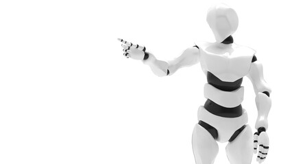 Detailed appearance of the white-black AI robot under white background. Concept 3D CG of automatic operation, optimization and block chain. PNG file format.