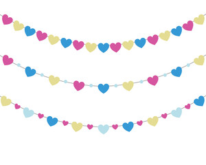 Pastel colorful hearts banner set vector illustration isolated on white background.