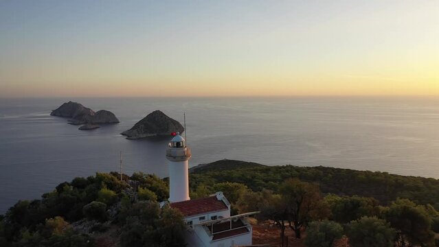 Gelidonya Lighthouse and Scenic Coast of Turkey on Mediterranean Sea, Revealing Drone Shot