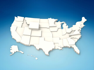 Fototapeta na wymiar 3D Map of United state of america or 3d illustration of white map of the united states of america.
