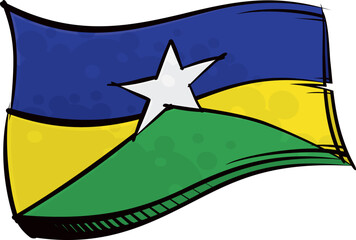 Painted Rondonia flag waving in wind