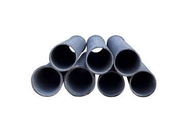 Pile of asbestos cement pipes in construction site isolated on white background included clipping...
