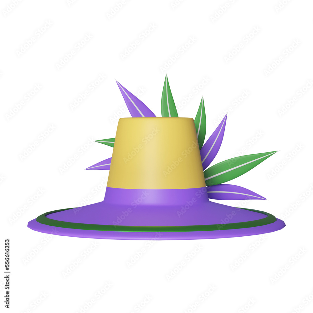 Sticker isolated feather hat icon in 3d render style.