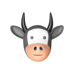 Fototapeta na wymiar 3D Render Cute Cartoon Cow Or Ox Head Icon.