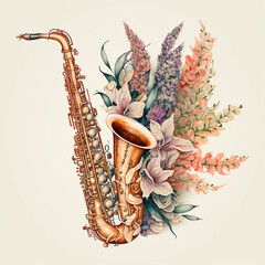 Flowers on a Saxophone Vector Art AI Generated