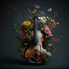 Flowers on a Violin AI Generated