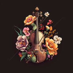 Flowers on a Violin Vector Art AI Generated