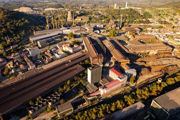  Aerial view of an old industrial area from Romania. Heavy machines and metallurgy factory.
