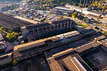  Aerial view of an old industrial area from Romania. Heavy machines and metallurgy factory.
