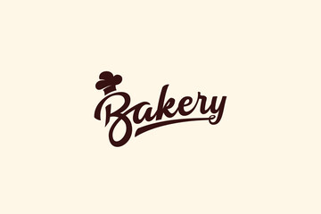 simple bakery logo with a combinasi of bakery lettering and chef hat for any businesses like bakery, store, cafe, kitchen, etc.