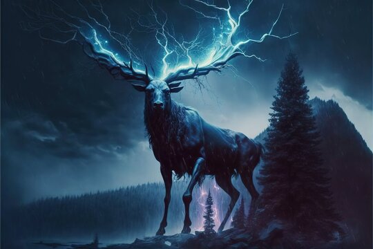 An eerie translucent holographic ghostly spirit elk