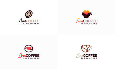 Set of Love Coffee Logo designs concept vector illustration, Coffee Cafe logo template
