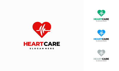 Set of Heart Check logo designs concept vector, Heart care logo template