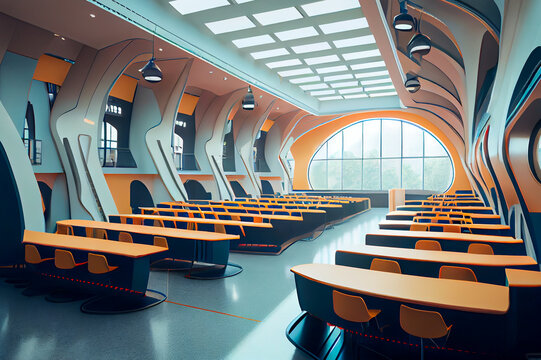 Futuristic school interior, ai illustration