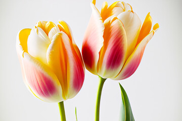 Bouquet of fresh, colorful tulip flowers isolated on white with copy space. Ideal for projects.