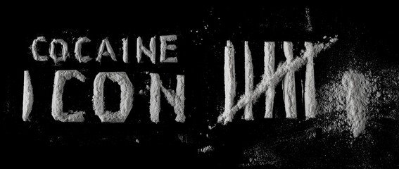 Cocaine line and powder, icon and symbol isolated on black, clipping path  