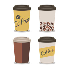 set of small flat paper takeaway coffee cups