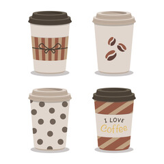 set of small takeaway coffee cups flat vector