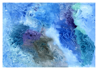 Abstract decorative hand painted watercolour blue and purple color background. Marble texture. Horizontal illustration.