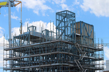 Steel frame multi story construction site