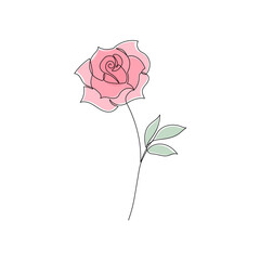 Fototapeta premium Outline rose flower logo. One continuous line art decorative rose draw. Editable stroke flower floral element. Isolated vector illustration