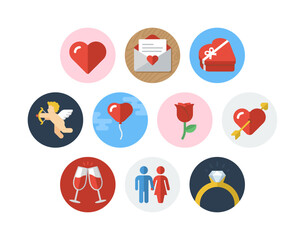 Fototapeta premium Valentine's day flat circle badge icon set with love related icons