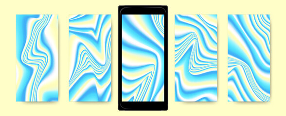 Color Hologram Screensaver. Abstract Vibrant Templates for Mobile. Mesh Fluid Textures. Holography Backgrounds. Vector Liquid Wallpaper. Bright Gradient Waves. Neon Holographic Set.