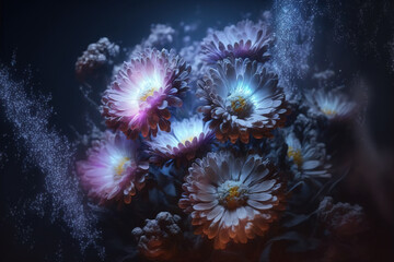 Fototapeta na wymiar Beautiful abstract cosmic flowers. AI 