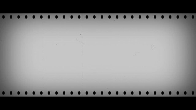 シンプルな映写機・写真フィルムの横スクロールアニメーション素材　10秒ループ　フィルムノイズ　グレースケール