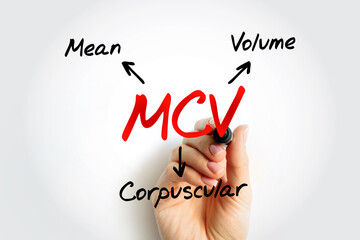 MCV - Mean Corpuscular Volume acronym, medical concept background