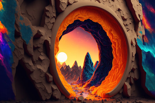 Abstract colorful psychedelic acid trip portal. Dreamy and relaxing wallpaper. AI
